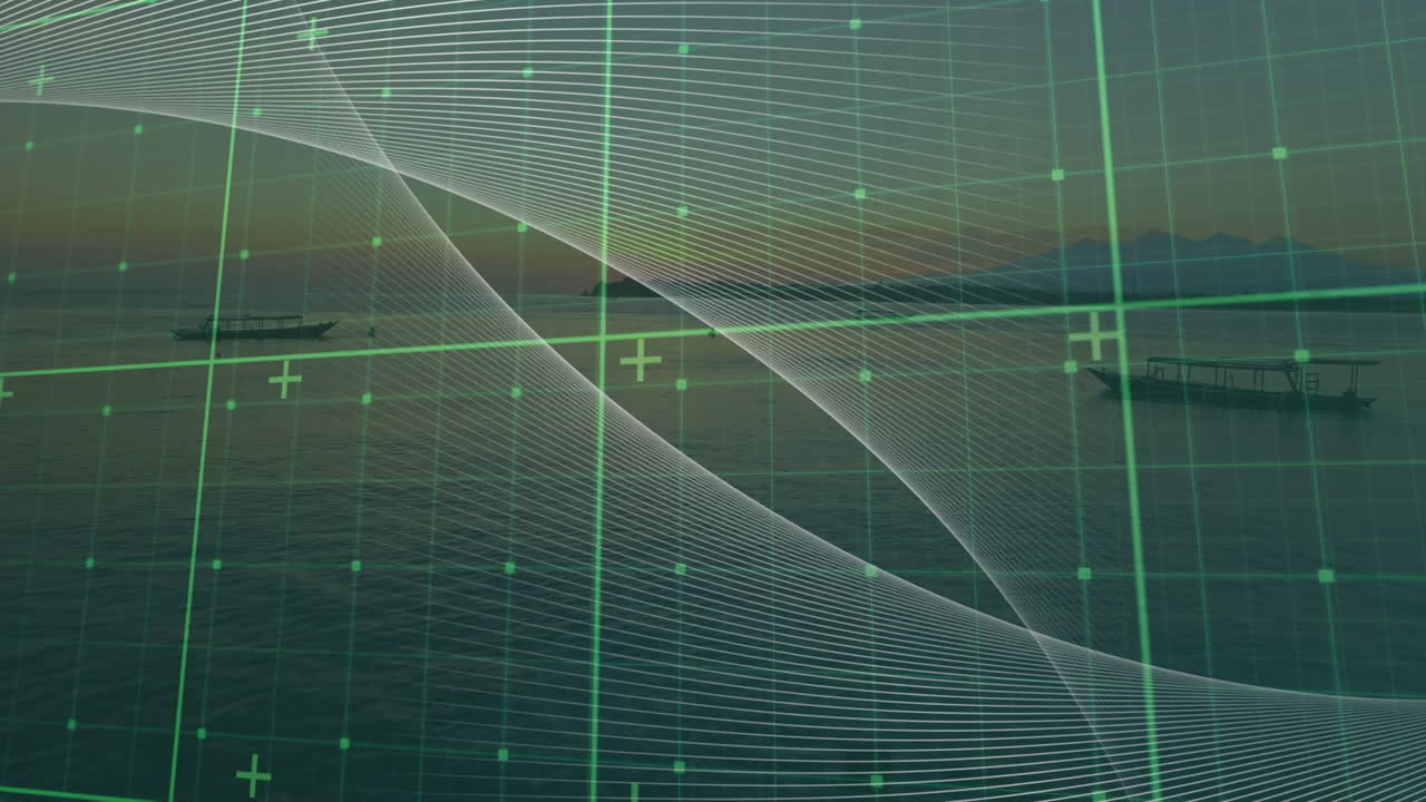 animación del procesamiento de datos sobre el paisaje marino