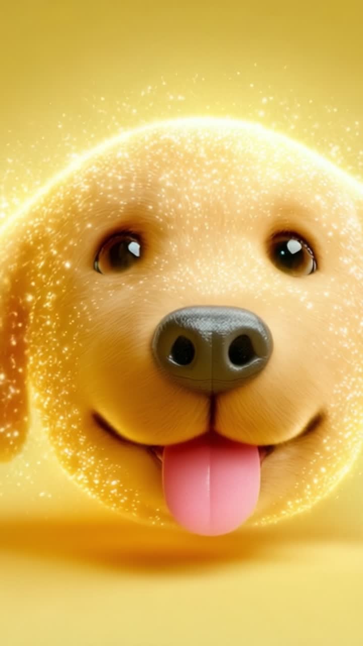Anak Anjing Emas Ceria dengan Latar Belakang Berkilau Memukau Penonton dengan Senyum Menggemaskan dan Ekspresi Main-mainnya, Membawa Kebahagiaan Murni dan Kehangatan pada Pemandangan.