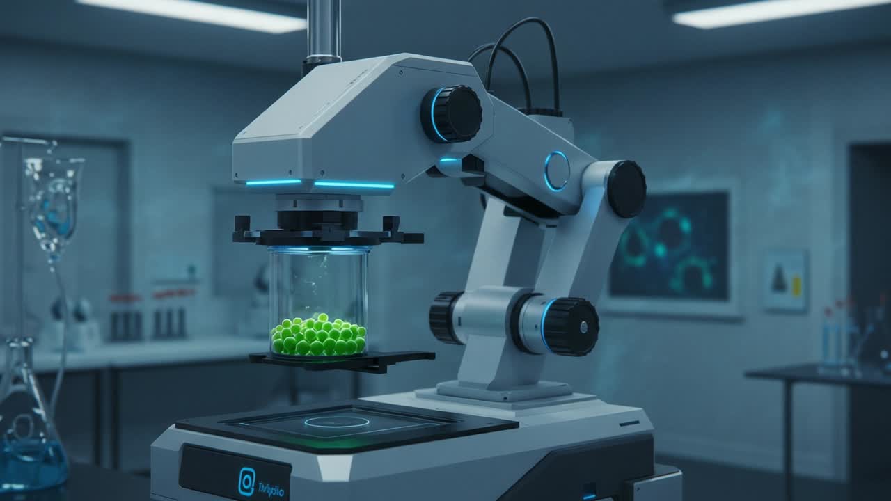 Advanced Robotic Microscope Analyzing Fluorescent Particles in a Laboratory Environment: A Snapshot of Cutting-Edge Scientific Research and Innovation