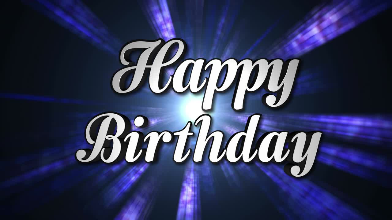 feliz cumpleaños texto de animación y fondo de baile de discoteca, zoom en rotación, con canal alfa, bucle