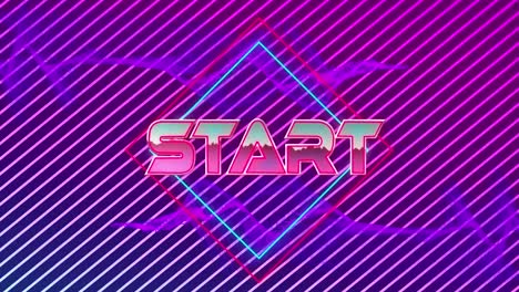 Digital-animation-of-start-pink-text-with-graphical-square-shapes-against-striped-background