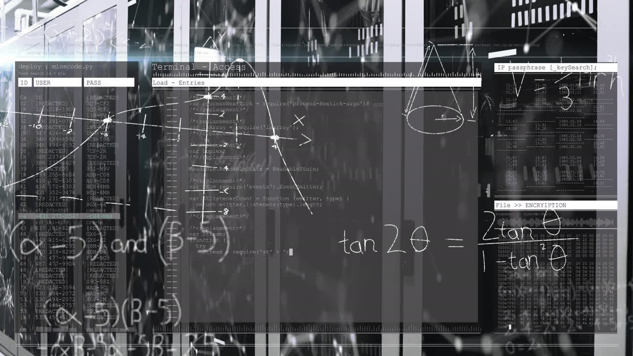 animación del procesamiento de datos en la sala de servidores