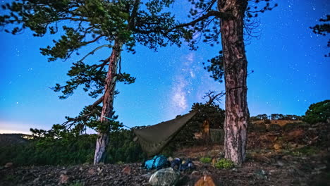 Camping-at-Mount-Olympos,-Cyprus---Milky-Way-time-lapse