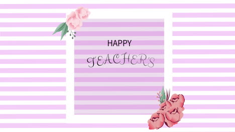animation of happy teacher's day text over flower icons on blue background
