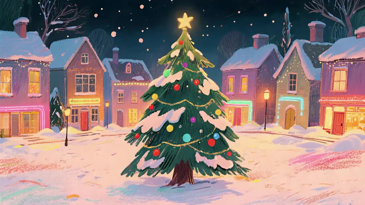 Christmas tree in a snowy square