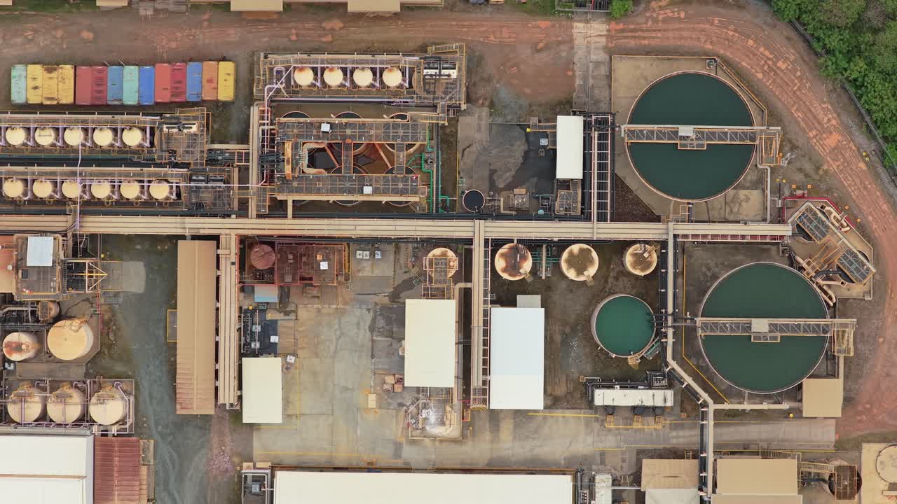Aerial top down view of industrial mineral processing plant