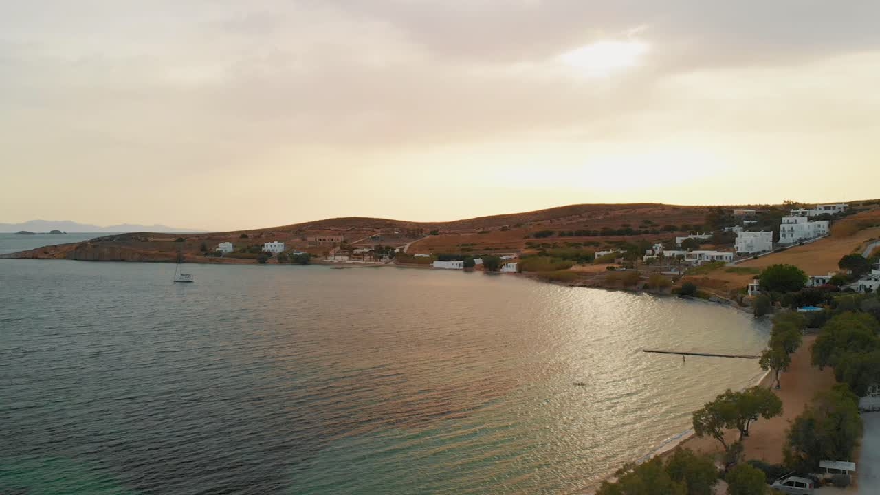 Quiet bay of Paros island, Greece. Aerial drone shot