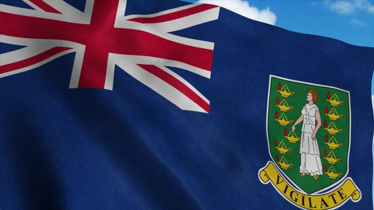 Flagge der Britischen Jungferninseln weht im Wind, blauer Himmel Hintergrund. 4K