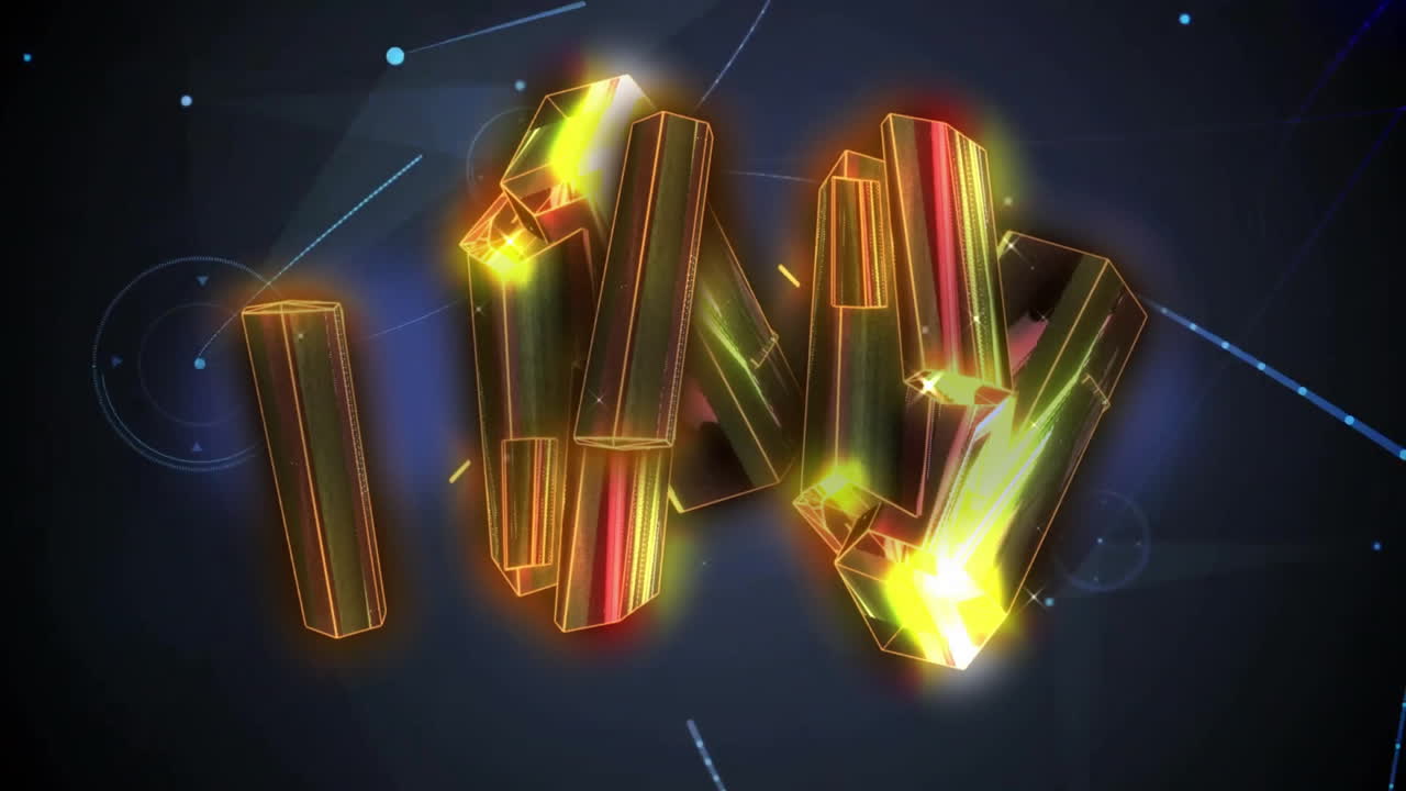 Glowing geometric shapes animation over dark background with light effects