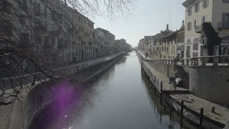 empty street and canal of milan during covid lockdown