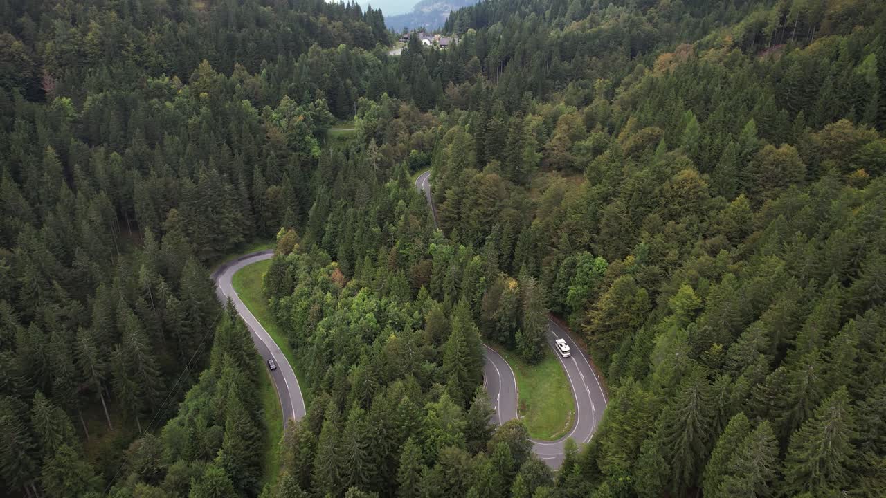 Scenic Alpine Road in Austrian Alps, Passsing Through Mountains and Nature Landscape View, Aerial Dolly Shot
