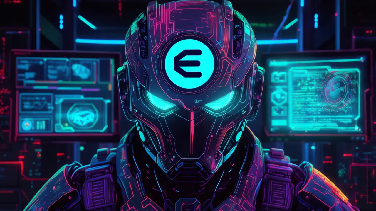 cabeza cibernética en un entorno futurista