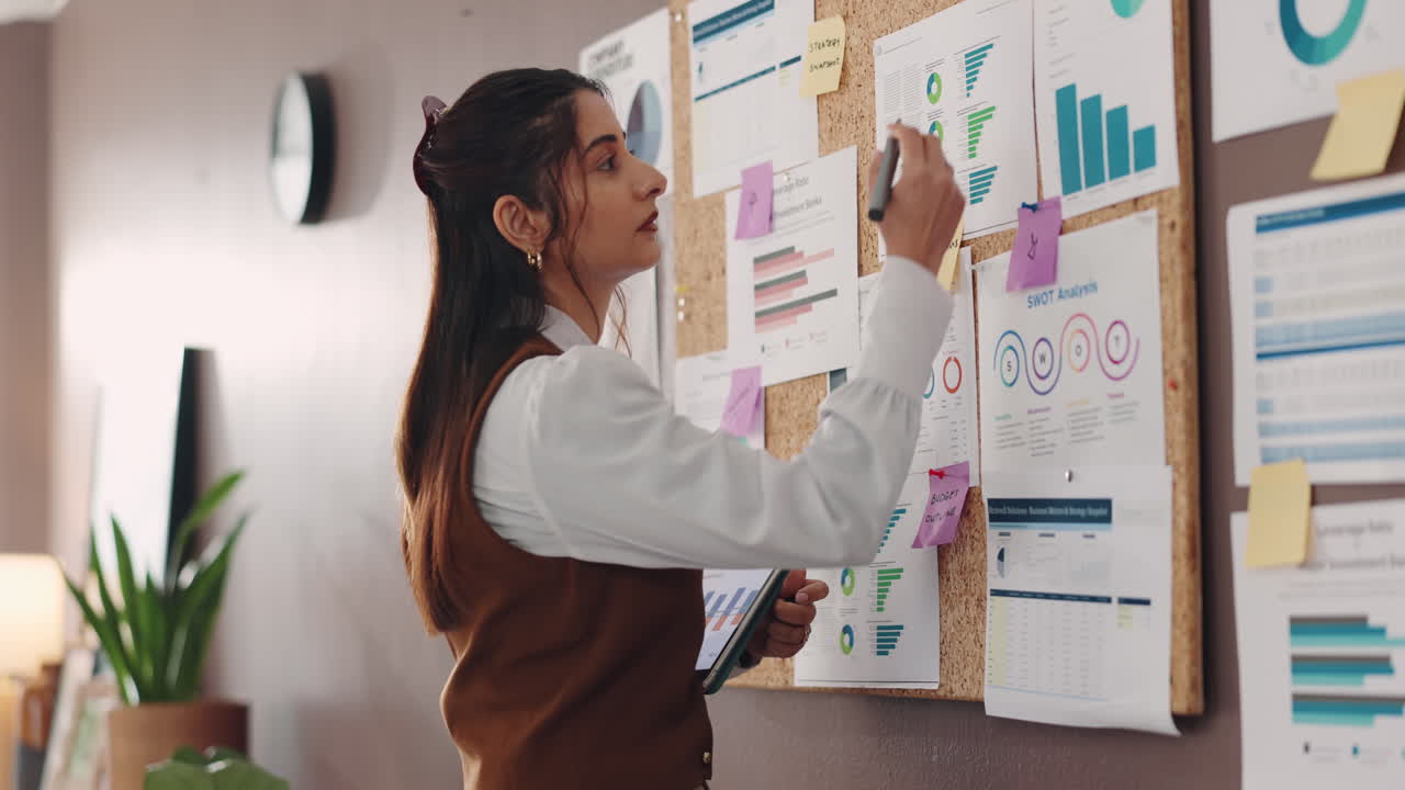 Business woman planning with charts and graphs