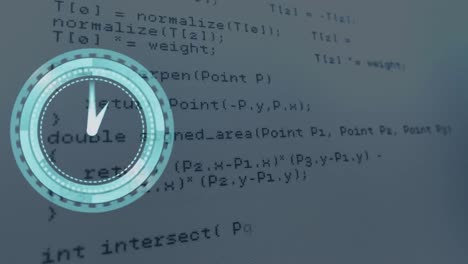 animation of clock moving fast over digital data processing