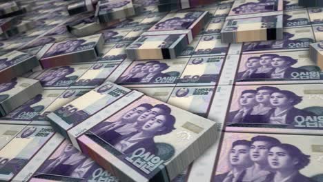 north korea won money banknote pack loop animation