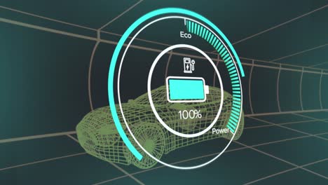 animación del velocímetro y el nivel de potencia sobre el proyecto del automóvil sobre fondo negro