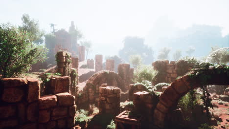 ruins near red rocky stones