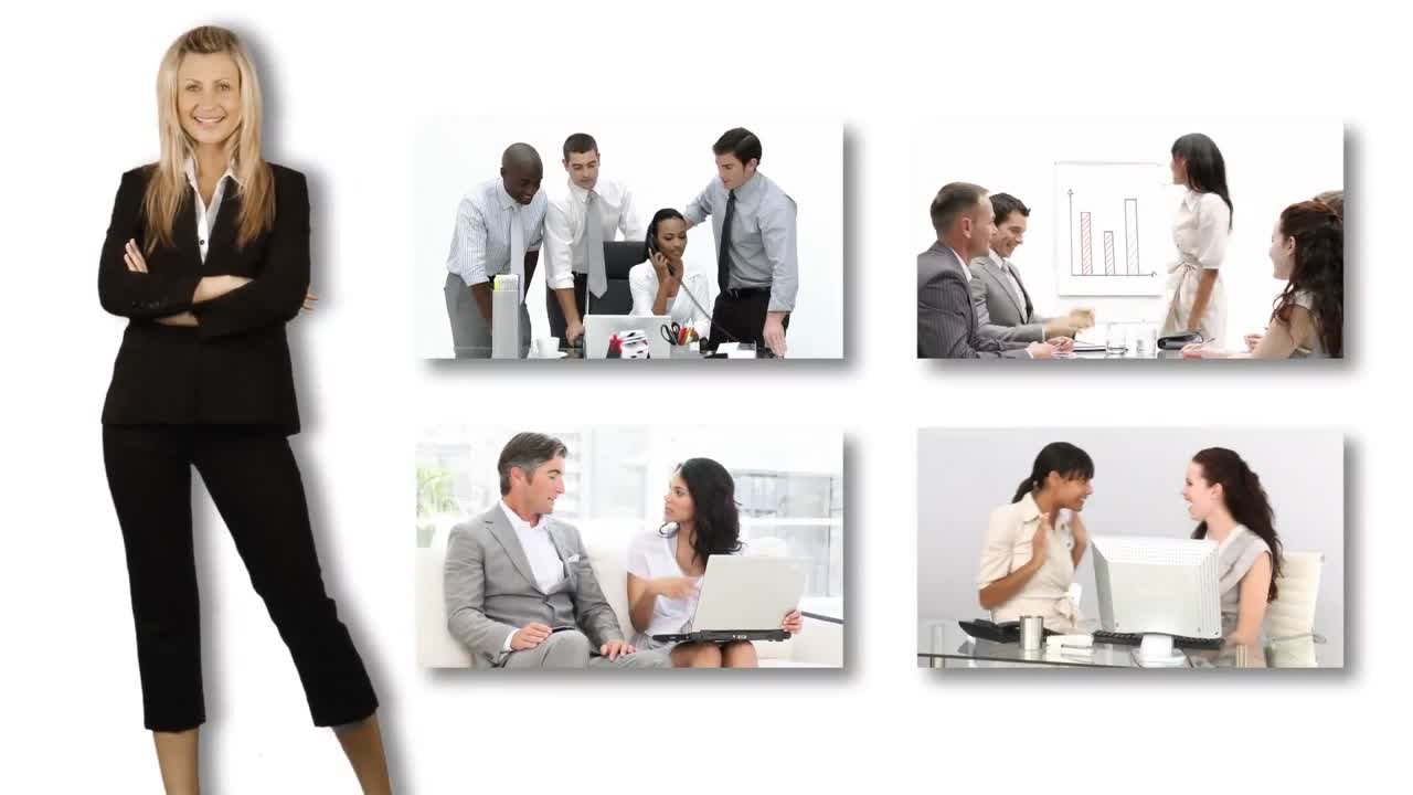 기업에서 여성의 리더십을 보여주는 몬테이지 영상