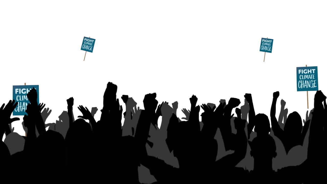 항의하는 사람들의 애니메이션 배너와 물방울의 세계를 가지고