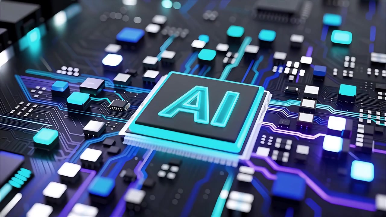 Futuristic AI Chip Motherboard Technology Background 4K