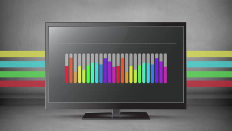 rainbow coloured bar chart on a flatscreen