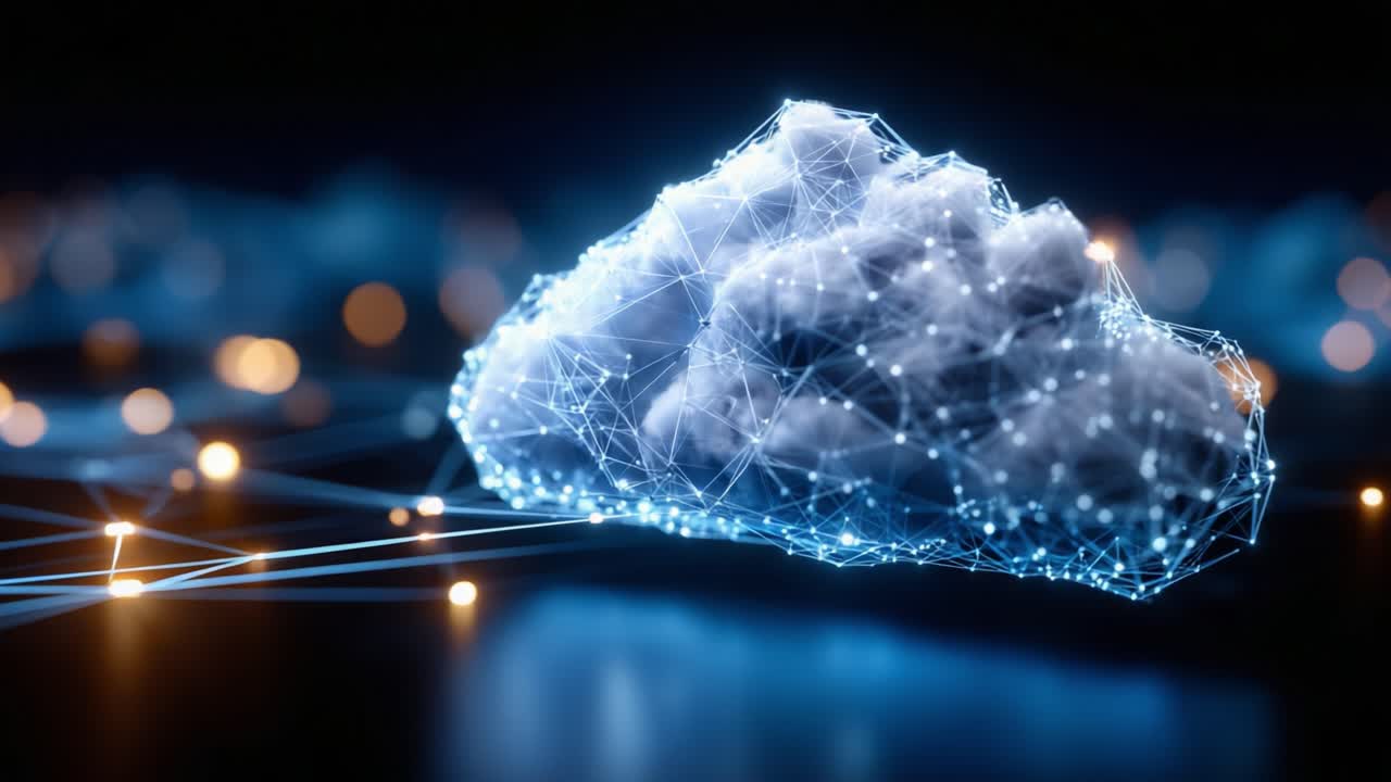 Futuristic Cloud Technology Representation: A Glimpse into Digital Infrastructure and Data Connectivity Through a Decoding of Abstract Networked Elements