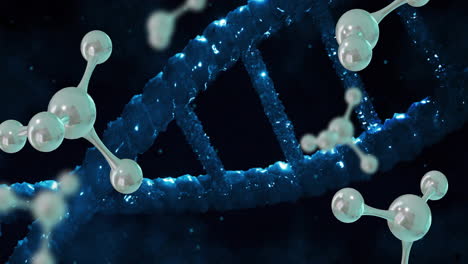 animación de moléculas sobre el giro de la cadena de adn