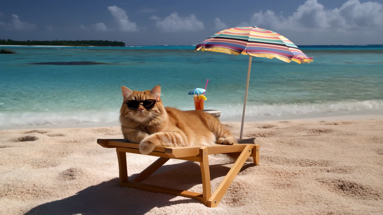 Cat on vacation at the beach