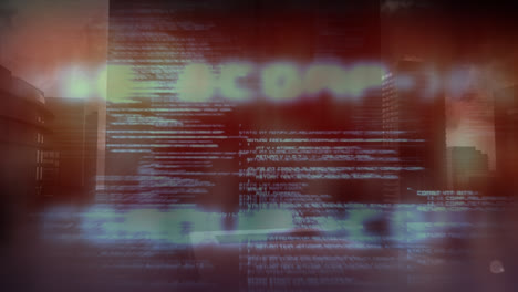 Animation of data processing over cityscape