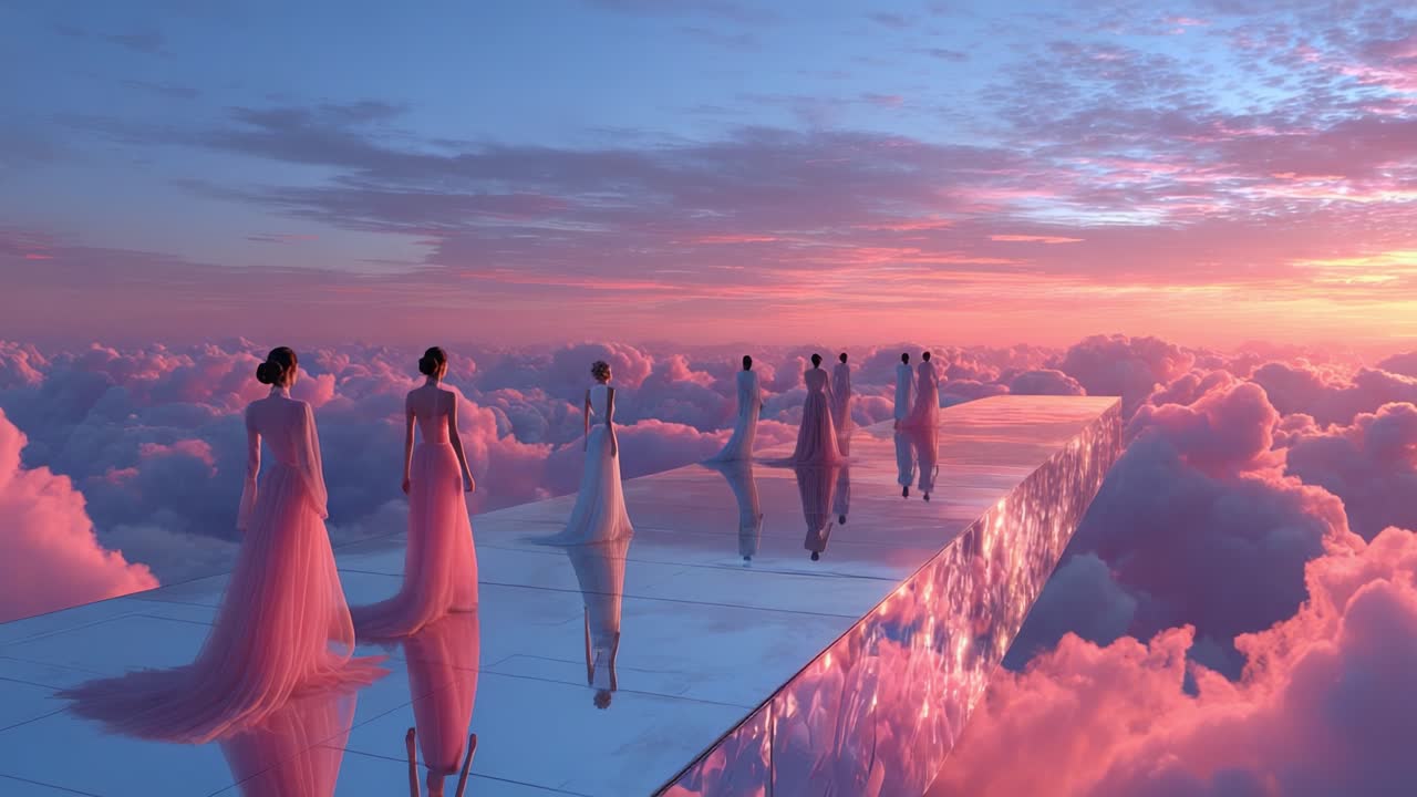 Ethereal women on a bridge in the sky