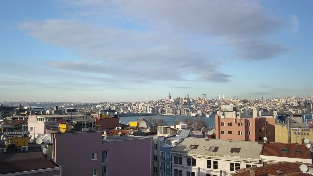 Istanbul, Turkey, Flying Above Residential Buildings Toward Bosporus, Aerial Cityscape View