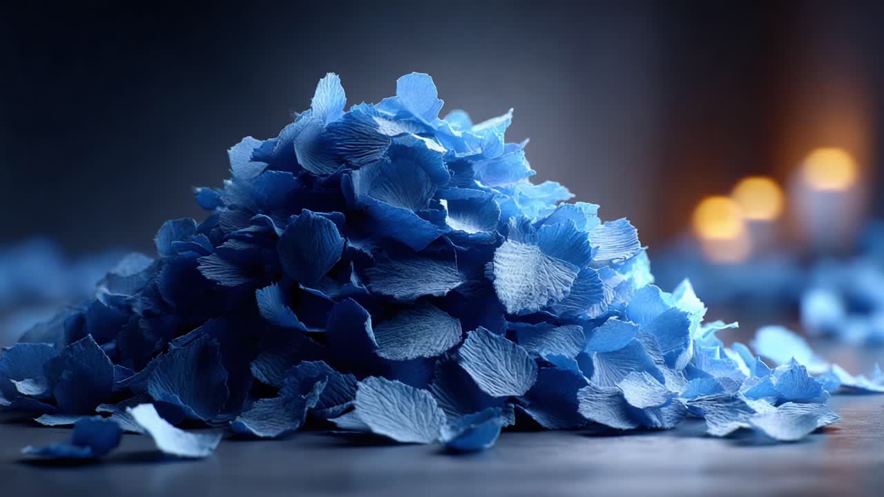 A Captivating Close-Up of a Pile of Delicate Blue Petals Creating an Enchanting Atmosphere with Soft Lighting and a Dreamy Background