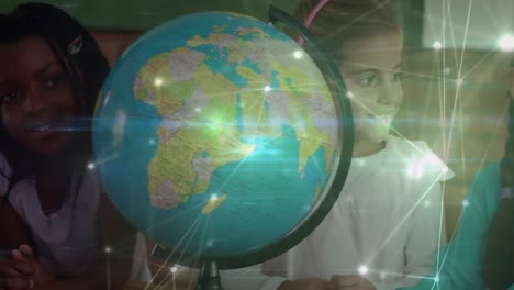 animación de redes de conexiones a través de diversos escolares que leen el mundo