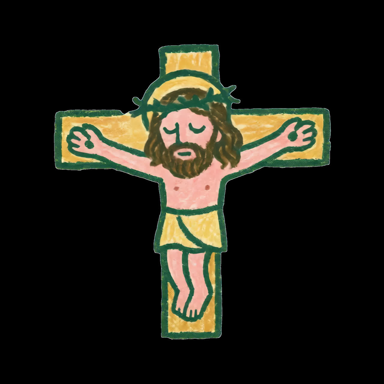 Hand-drawn Jesus crucifixion illustration animation isolated asset, transparent 4K video, alpha