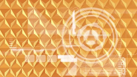 animación de escaneo de alcance circular blanco y procesamiento de datos, en patrón 2d naranja