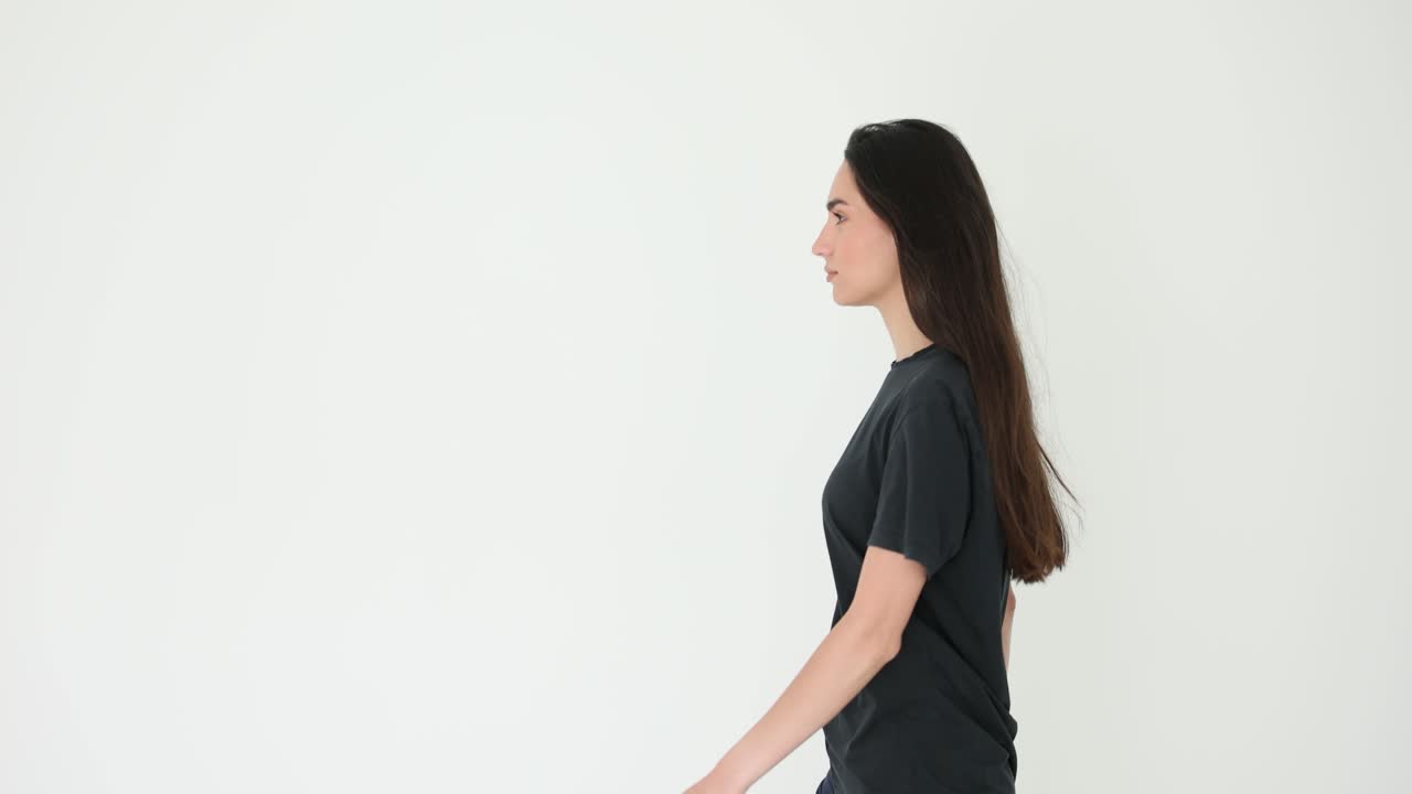 Woman in black t-shirt profile