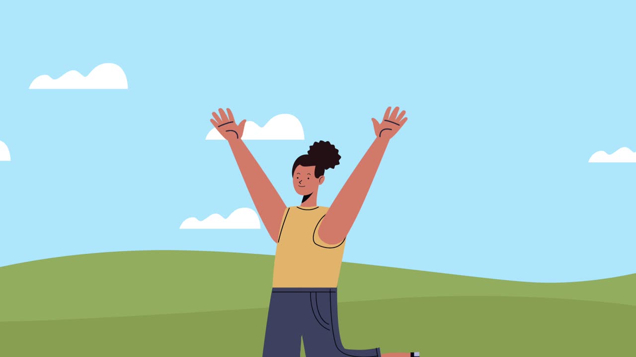 elegant businesswoman celebrating in the camp