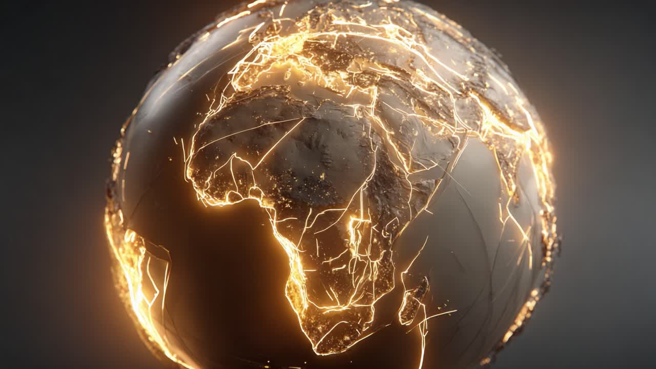 A Captivating Glimpse of a Technologically Enhanced Africa, Illuminating Connections Between Continents Through a Stunning Global Framework of Light and Energy