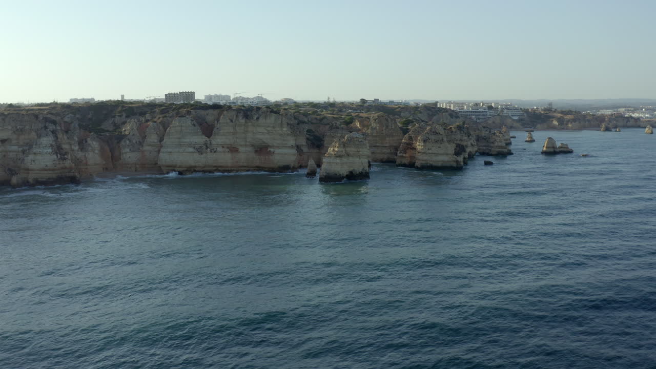 Aerial View of Dramatic Cliffs and Coastline in the Algarve, Portugal