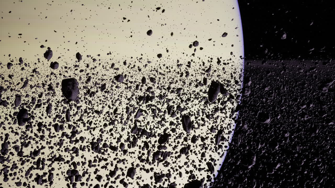 View of a vast asteroid field near a planet in space during cosmic exploration