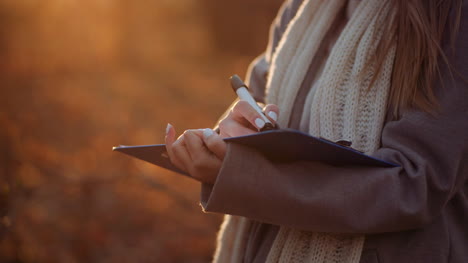 Woman-Writing-On-Clipboard-Against-Sun