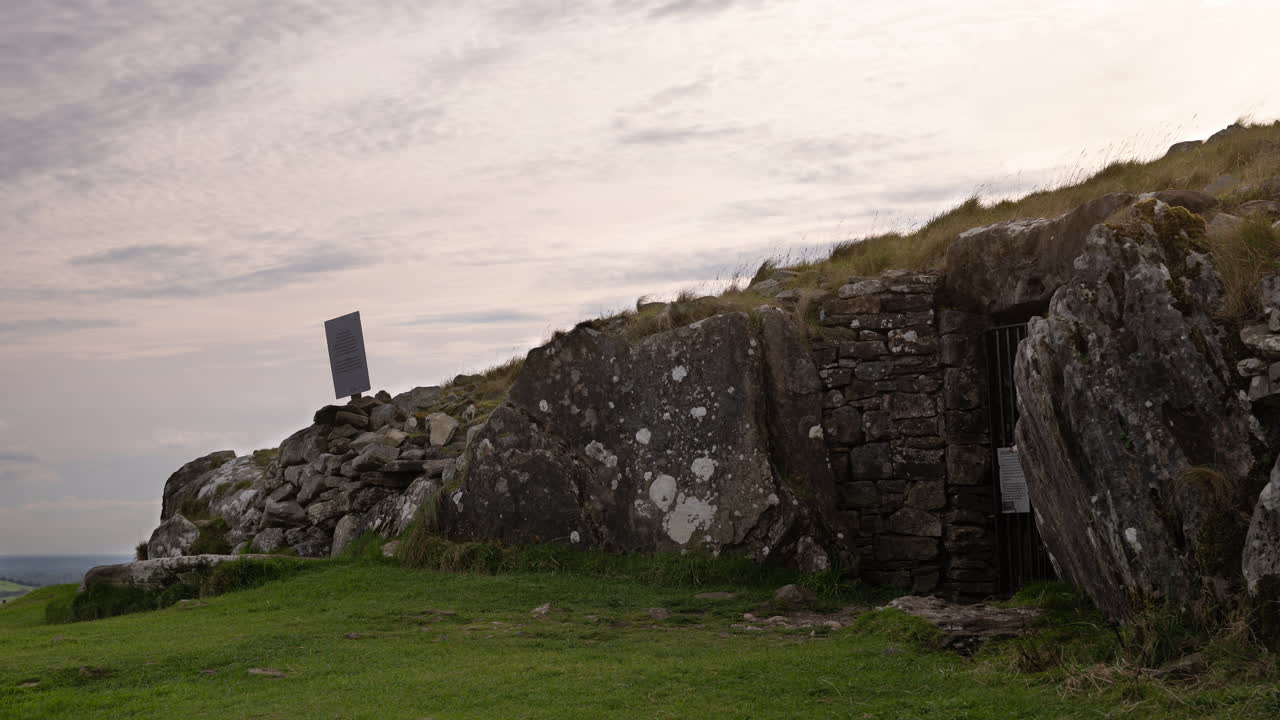 Time lapse of the entrance to the Megalithic Loughcrew Cairns in Ireland, also known as Slieve na Cailleach, National Monument