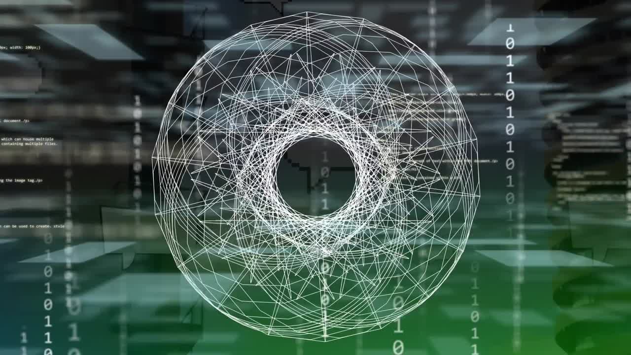 도시 풍경 위의 데이터 처리 애니메이션