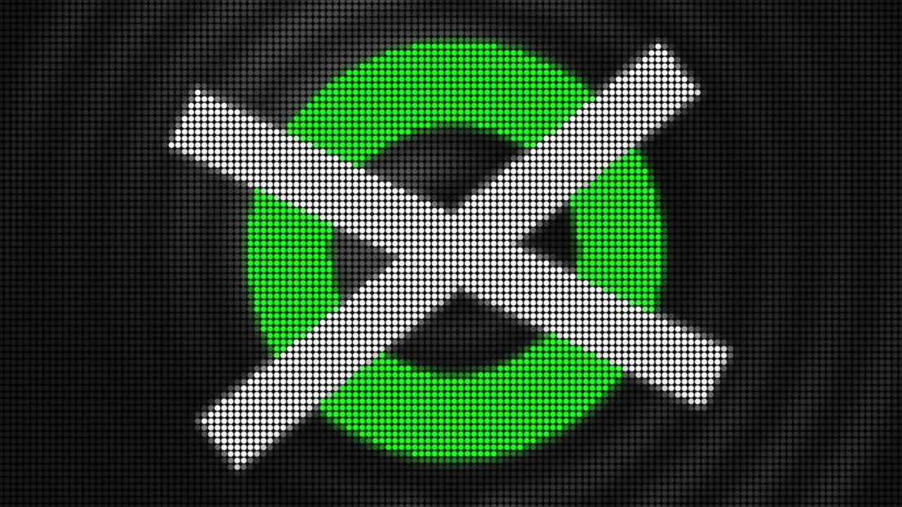 디지털 디스플레이에 색 십자가가 있는 녹색 원