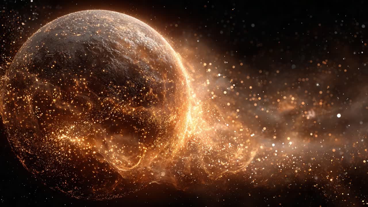 Un affascinante viaggio cosmico tra le stelle: vivi le gloriose trasformazioni di un corpo celeste abbagliante in un mare di polvere di stelle scintillante