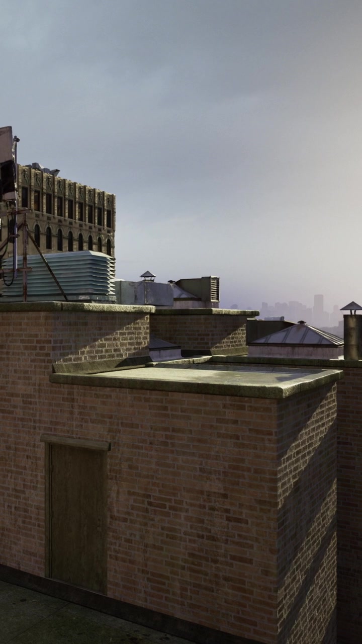 City rooftops with buildings and skyline during the sunset near the water