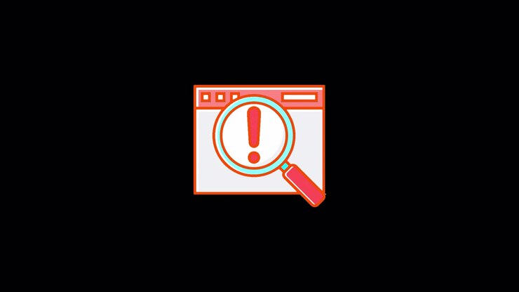 Animated Browser Window with Magnifying Glass and Exclamation Mark