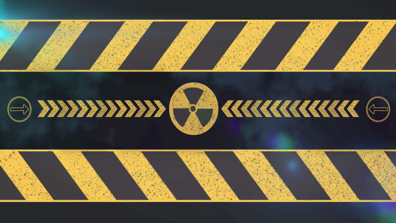 검은 바탕에 있는 데이터 처리 및 방사능 기호의 애니메이션