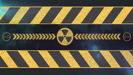 animación del procesamiento de datos y el símbolo radiactivo sobre fondo negro