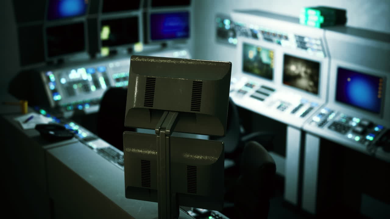 Control room setup with monitors for monitoring systems and operations